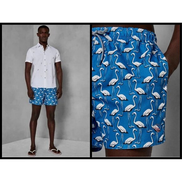 💕TED BAKER LONDON💕 Rasbor Trim Fit Flamingo Swim Trunks US 4 Large NWT - Picture 1 of 13